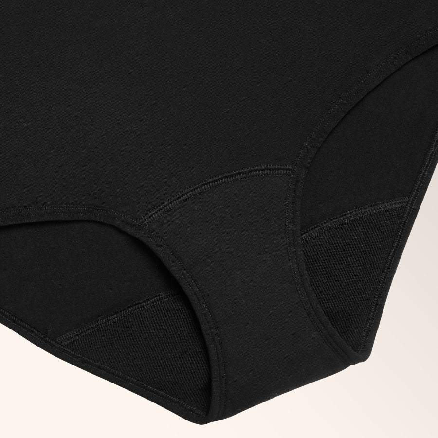 Close-up of Soft Cotton Classic Washable Underwear for light incontinence, featuring a high-cut design with a four-layer protective gusset.
