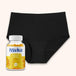 Active &amp; Energised Bumper Bundle: black mid-rise briefs with protective gusset, alongside a clear jar of Issviva Mood &amp; Energy orange-flavored gummies, 75-count.
