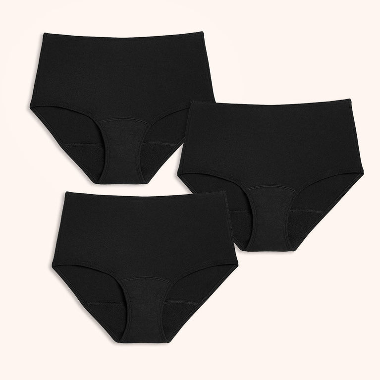 TENA Washable Soft Cotton Underwear | 3-Pack shown in a classic high-cut style for light incontinence, featuring soft, stretchy material for comfort and breathability.