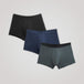 TENA Men 3 Pack Protective Boxers featuring soft organic cotton and four-layer protection, includes three pairs in exclusive colors, laid side by side.
